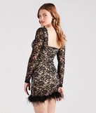 Revamp your 2025 wardrobe with this chic addition, the Natasha Lace Long Sleeve Feather Mini Dress in black, perfect for elevating your style in the new year.