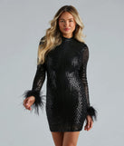 Juilette Sequin Mock Neck Marabou Dress