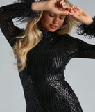 Juilette Sequin Mock Neck Marabou Dress