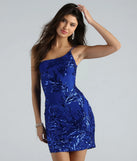 Turn heads in the beaming Sydney Sequin One-Shoulder Bodycon Dress, a stunning royal sequin dress designed to add sparkle and elegance to your next night out or special occasion.