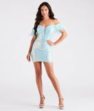 Shelly Sequin Feather Off-The-Shoulder Dress