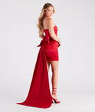 Steal the spotlight in the Lucy Taffeta Bow Mini Party Dress in red, a fiery pick from the red homecoming dresses collection designed for bold entrances.