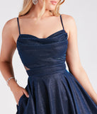 The Taya Woven Glitter Formal Skater Dress is an elegant royal blue formal dress in a rich seasonal color and with unique design accents that make dressing up for winter parties, holiday balls, or festive gatherings effortless!