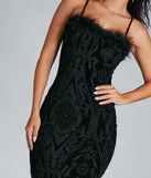 Roselyn Velvet Flocked Mesh Formal Midi Dress