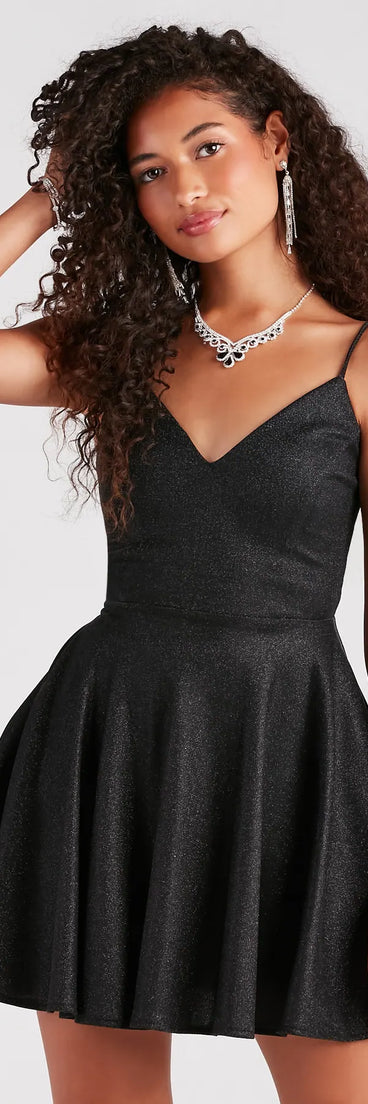 Allison Formal Strappy Back Glitter Skater Dress