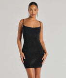 Paige Rhinestone Formal Bodycon Mini Dress, a trendy black mini dress featuring modern details and a fresh seasonal hue, perfect for creating chic 2025 looks.