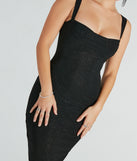 The Marcella Formal Glitter Sleeveless Midi Dress in black combines chic design and festive charm, offering a cocktail dress perfect for winter cocktail parties, work events, and holiday soirées.