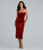The Christina Glitter Velvet Formal Midi Dress in red is an elevated cocktail dress featuring a chic silhouette, perfect for cocktail parties and spring celebrations with trendy seasonal details.