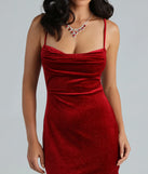 The Christina Glitter Velvet Formal Midi Dress is a red holiday dress with a festive style, crafted from luxe fabrics and with unique design accents, a perfect pick as your party dress.