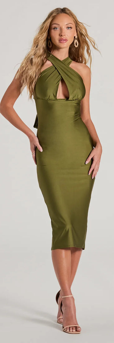 The Valerie Convertible Bodycon Midi Formal Dress is your new go-to olive green dress—effortless, versatile, and made to update your fall style in seconds.