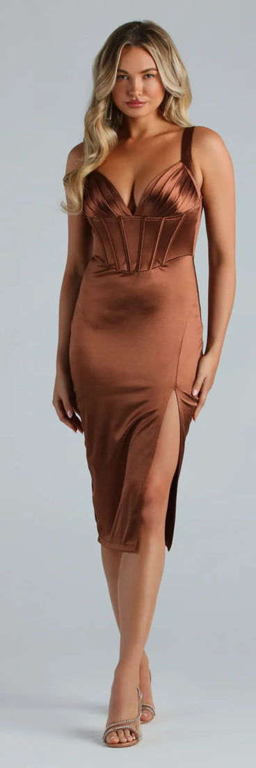 Rae Formal Satin Corset Midi Dress | Windsor Rae Formal Satin Corset Midi Dress | Windsor