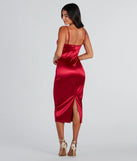 The midi dress length on the Chrysta Formal Satin Corset Midi Dress provides an elevated silhouette perfect for any party, occasion, or everyday styling.