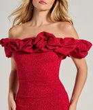 Revamp your 2025 wardrobe with this chic addition, the Ember Off-The-Shoulder Ruffle Glitter Party Dress in red, perfect for elevating your style in the new year.
