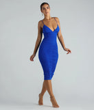 Revamp your 2025 wardrobe with this chic addition, the Bonnie Formal Mesh Ruched Midi Dress in royal blue, perfect for elevating your style in the new year.