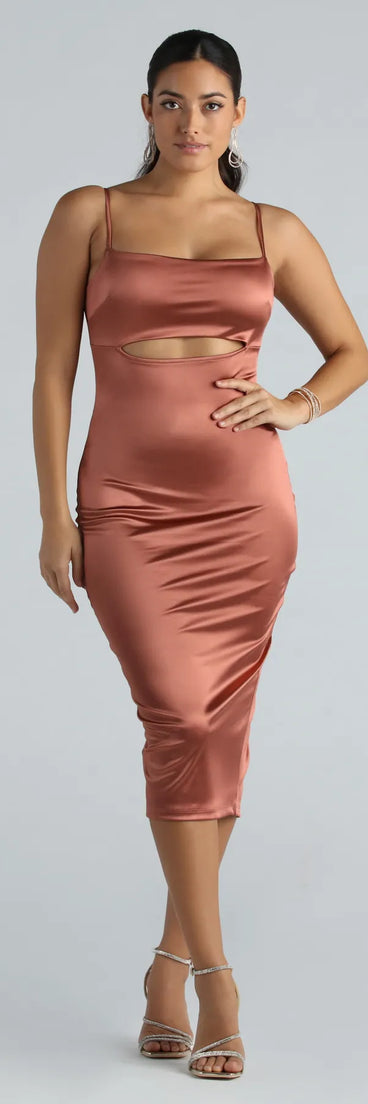 Simone Formal Satin Tie-Back Cutout Midi Dress