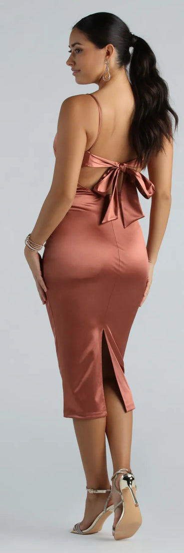 Simone Formal Satin Tie-Back Cutout Midi Dress