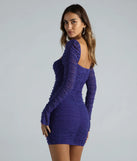 Feel ready for every dance floor moment or feed-worthy reel in the Tracey Mesh Faux Pearl Bodycon Party Dress, a purple homecoming dress designed to own your moment.