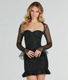 Own every entrance in the Kristy Formal Glitter Ruffle Mini Dress, a black party dress perfect for milestone birthdays and grad parties, or dancing through summer nights and unforgettable bachelorette celebrations.