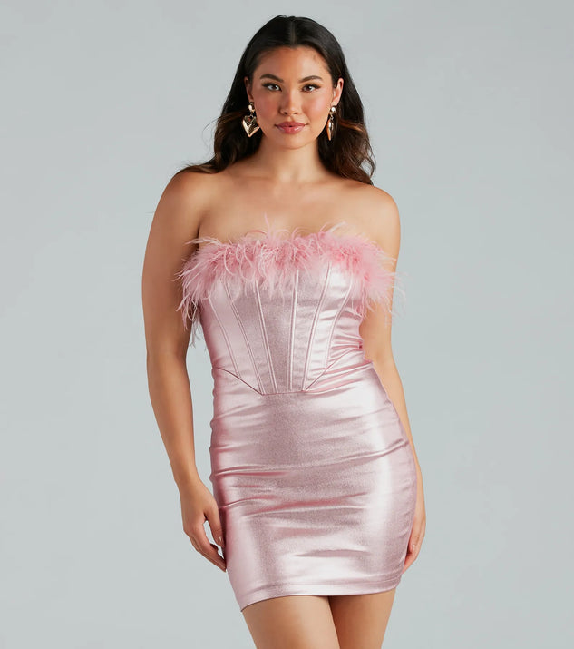 Ally Metallic Marbaou Feather Mini Dress
