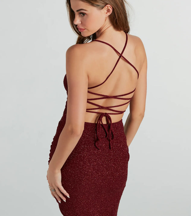 Adley Formal Glitter Lace-Up Midi Dress | Windsor Adley Formal Glitter Lace-Up Midi Dress | Windsor