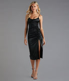 Kristen Formal Satin Cowl Neck Midi Dress