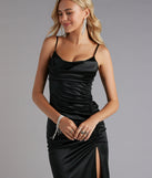 Kristen Formal Satin Cowl Neck Midi Dress