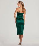 Own the evening in the Harriet Formal Satin Corset Midi Dress in hunter green, a summer cocktail dress perfect for rooftop parties and stylish soirées.