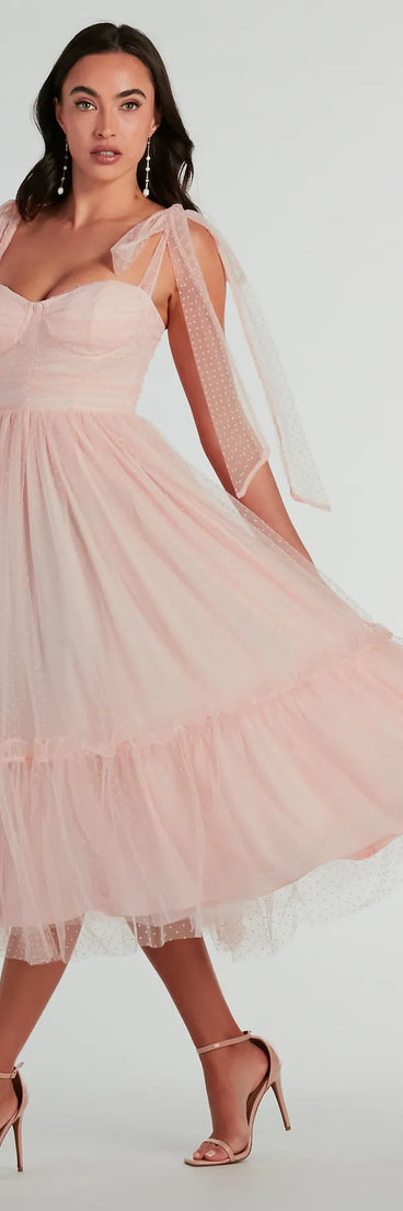 Arielle Bow Strap A-Line Midi Formal Dress