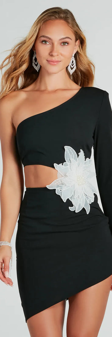 Naya One Shoulder Flower Applique Mini Dress