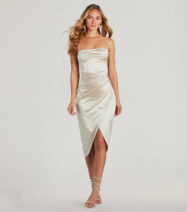 Margaret Formal Satin Wrap Midi Dress | Windsor Margaret Formal Satin Wrap Midi Dress | Windsor
