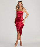 Feel confident and photo-ready in the Margaret Formal Satin Wrap Midi Dress, a burgundy graduation dress perfect for 2025 ceremonies and parties.