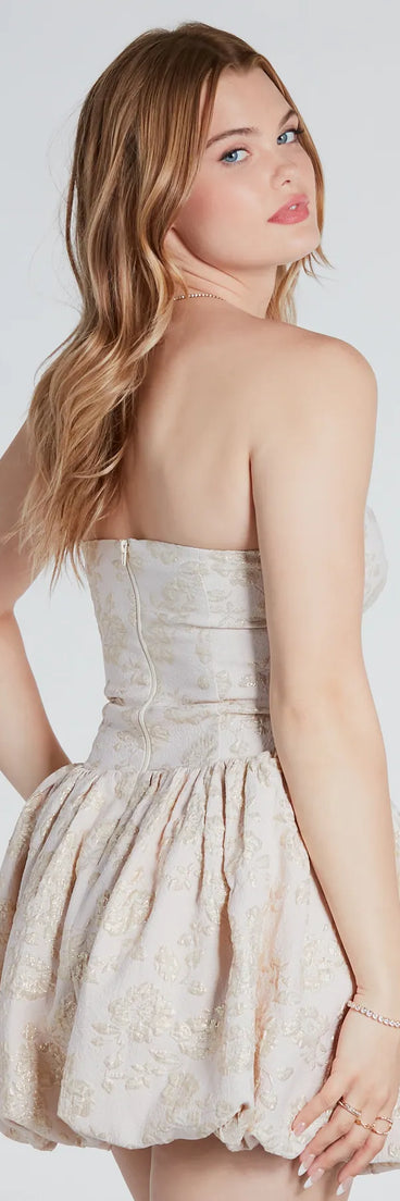 Elisa Formal Floral Jacquard Bubble Hem Skater Dress