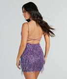 Revamp your 2025 wardrobe with this chic addition, the Khloe Sequin Fringe Party Dress in purple, perfect for elevating your style in the new year.