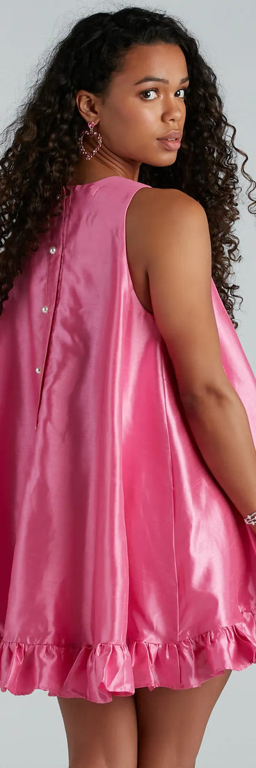 Maizie Taffeta Faux Pearl Button A-Line Dress