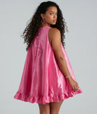 Maizie Taffeta Faux Pearl Button A-Line Dress