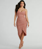 Revamp your 2025 wardrobe with this chic addition, the Selene Lace-Up Ruched Glitter Formal Midi Dress in rose, perfect for elevating your style in the new year.