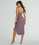 The midi dress length on the Kim Cowl Neck Bodycon Glitter Midi Dress provides an elevated silhouette perfect for any party, occasion, or everyday styling.
