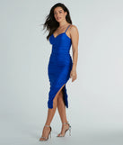 Step into the Prom 2025 dance in the Marina Sweetheart Bodycon Formal Midi Dress in royal, a stunning blue prom dress designed to complement any theme with its timeless allure and statement-making style.