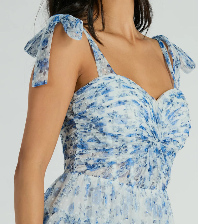 Lace Trimmed Floral Dress スカイブルー Lace Trimmed Floral Dress