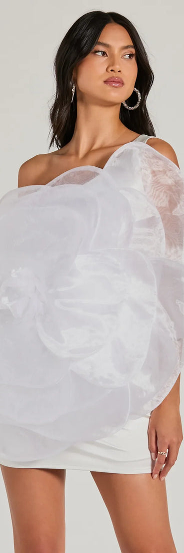 The Kerry One-Shoulder Flower Satin Mini Dress is a mini dress that will make a statement with its short hemline and on-trend details to have you ready for any event!