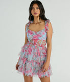 You'll be the best dressed in the Mandy Corset Ruffle Rose Floral A-Line Party Dress as your summer formal dress with unique details from Windsor.