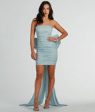 Make the big day unforgettable with the Marcy Glitter Bow Mini Party Dress, a gorgeous light blue bridesmaid dress that balances elegance and affordability.