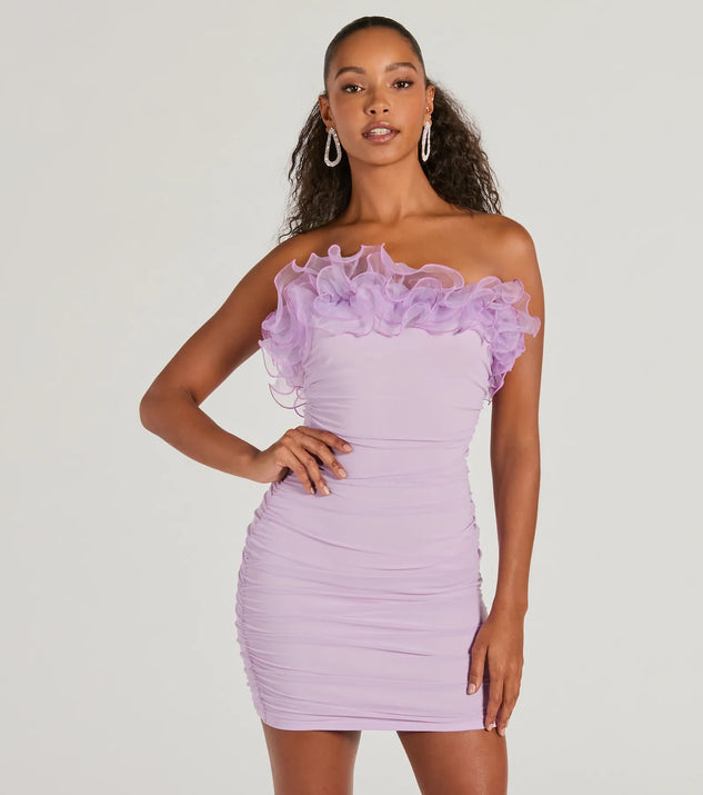 Krista Strapless Tulle Ruffle Party Dress | Windsor