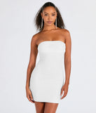 Step into milestone moments with the Lena Strapless Bodycon Beaded Mesh Mini Dress, a standout in white dresses perfect for birdal showers, Easter celebrations, and 2025 grad looks.