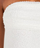 Make a bold statement in the Lena Strapless Bodycon Beaded Mesh Mini Dress in white, the perfect spring dress for weddings, cocktail hours, nights out, and/or seasonal celebrations.