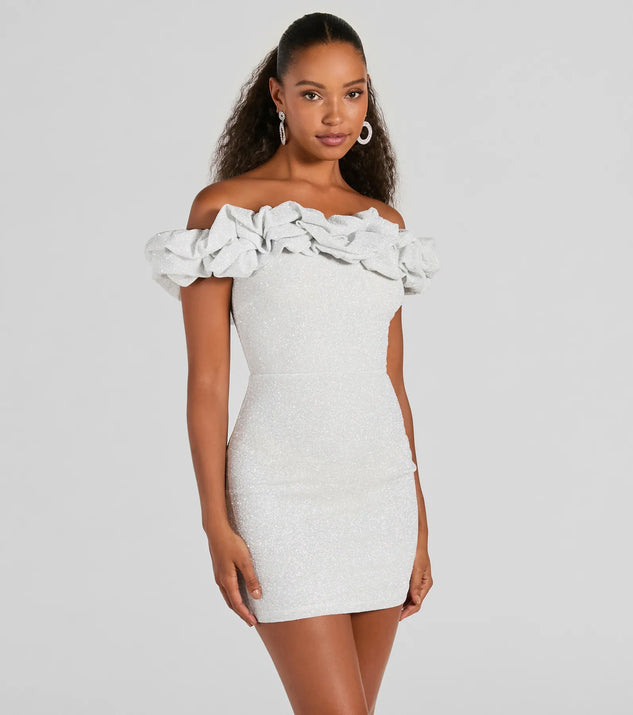 Ember Off-The-Shoulder Ruffle Glitter Party Dress | Windsor