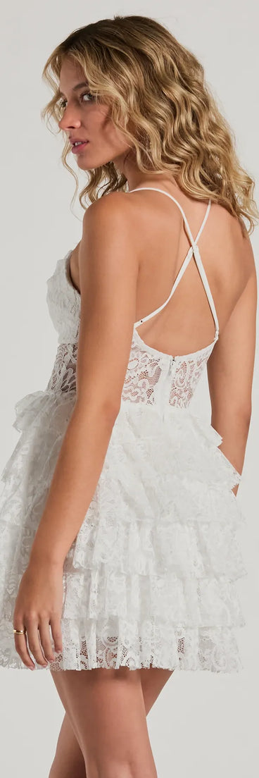 The Rochelle Ruffled Sheer Lace Formal Mini Dress is a mini dress that will make a statement with its short hemline and on-trend details to have you ready for any event!