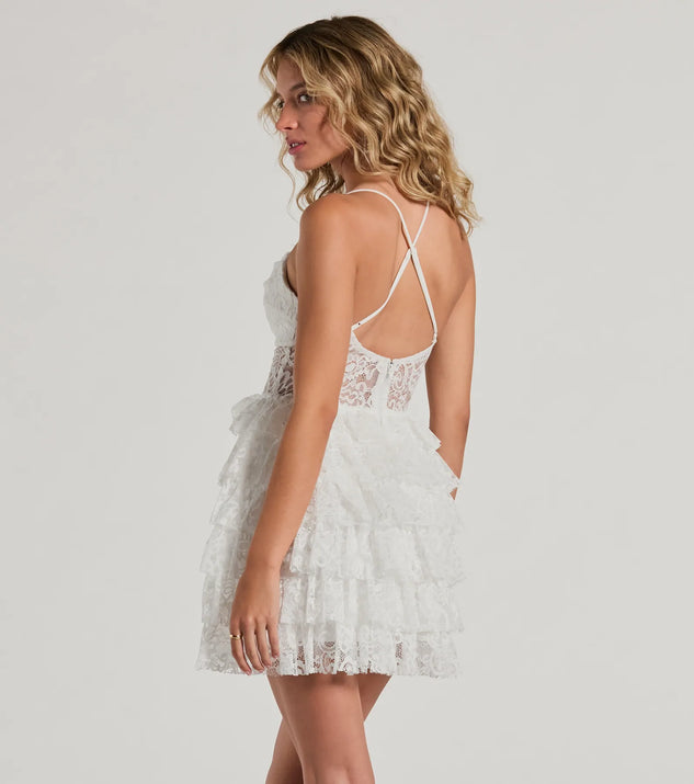 Rochelle Ruffled Sheer Lace Formal Mini Dress | Windsor