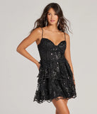 Turn heads in the beaming Andrea Corset Floral Embroidered A-Line Party Dress, a stunning black sequin dress designed to add sparkle and elegance to your next night out or special occasion.