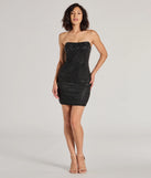 Revamp your 2025 wardrobe with this chic addition, the Juiletta Strapless Rhinestone Glitter Mini Dress in black, perfect for elevating your style in the new year.